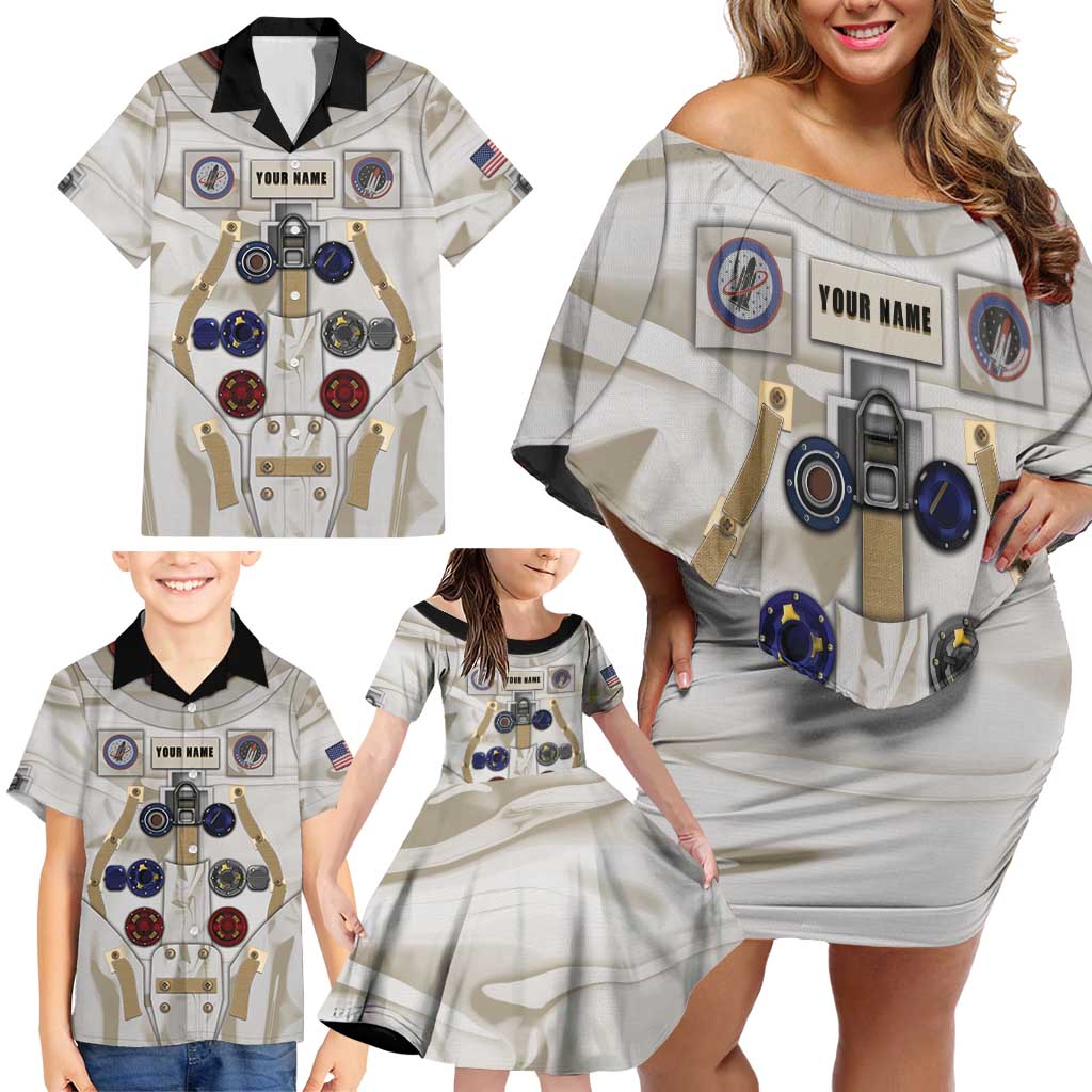 Personalized Astronaut Family Matching Off Shoulder Short Dress and Hawaiian Shirt Space Explorer - Wonder Print Shop