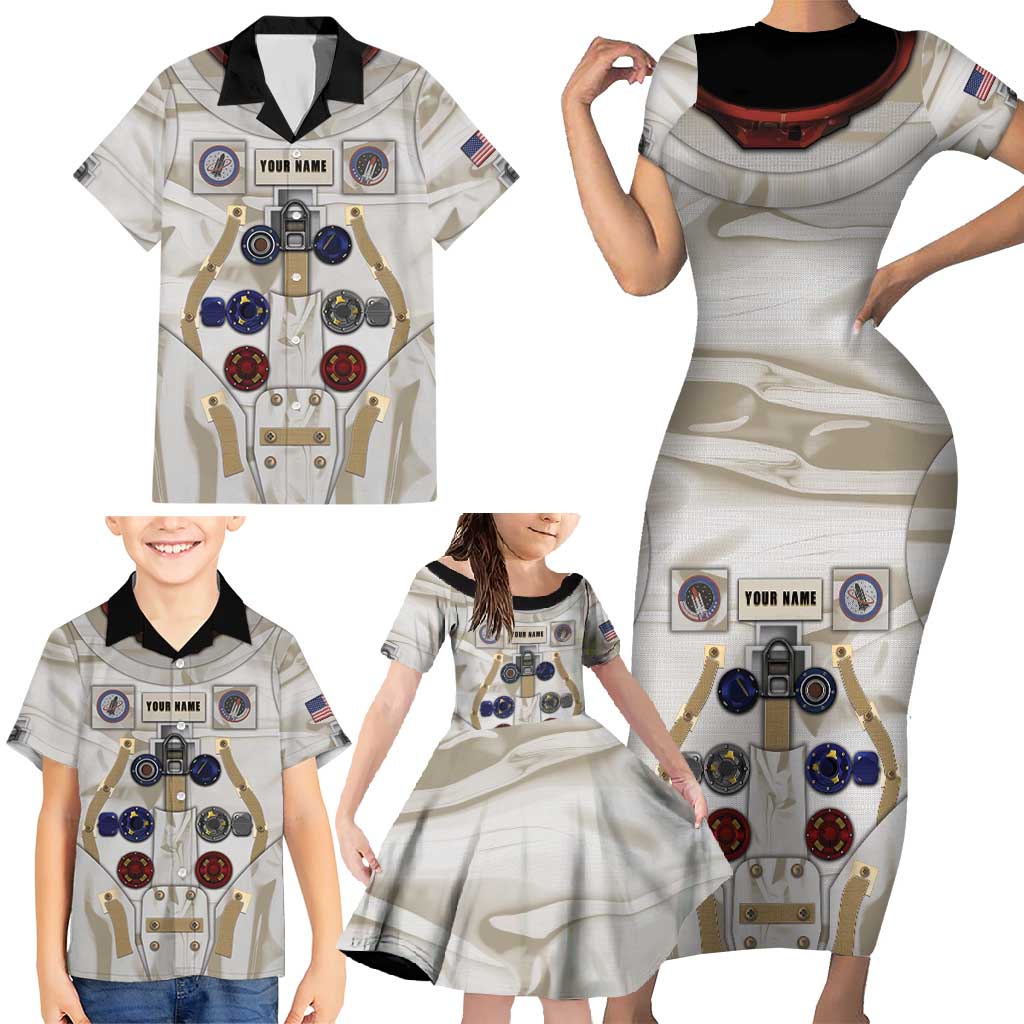 Personalized Astronaut Family Matching Short Sleeve Bodycon Dress and Hawaiian Shirt Space Explorer - Wonder Print Shop