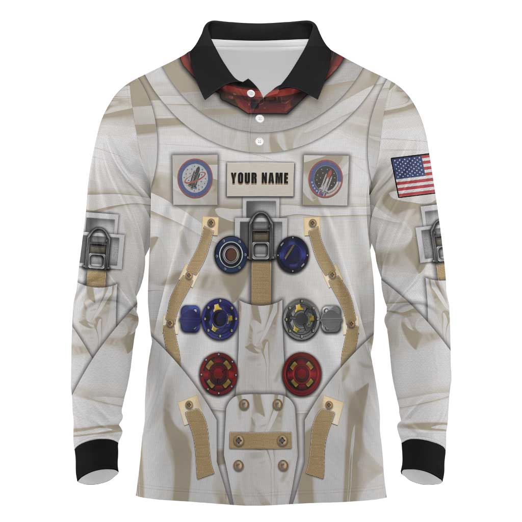Personalized Astronaut Long Sleeve Polo Shirt Space Explorer - Wonder Print Shop