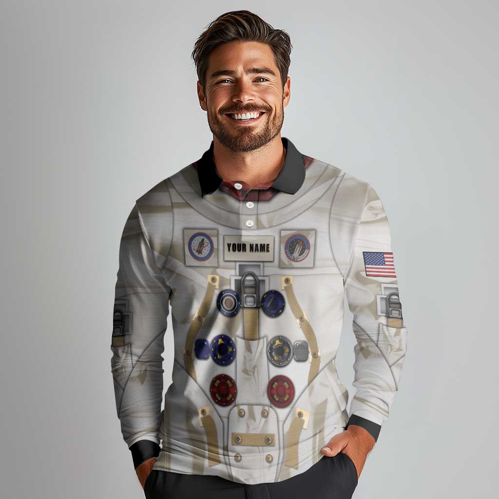 Personalized Astronaut Long Sleeve Polo Shirt Space Explorer - Wonder Print Shop