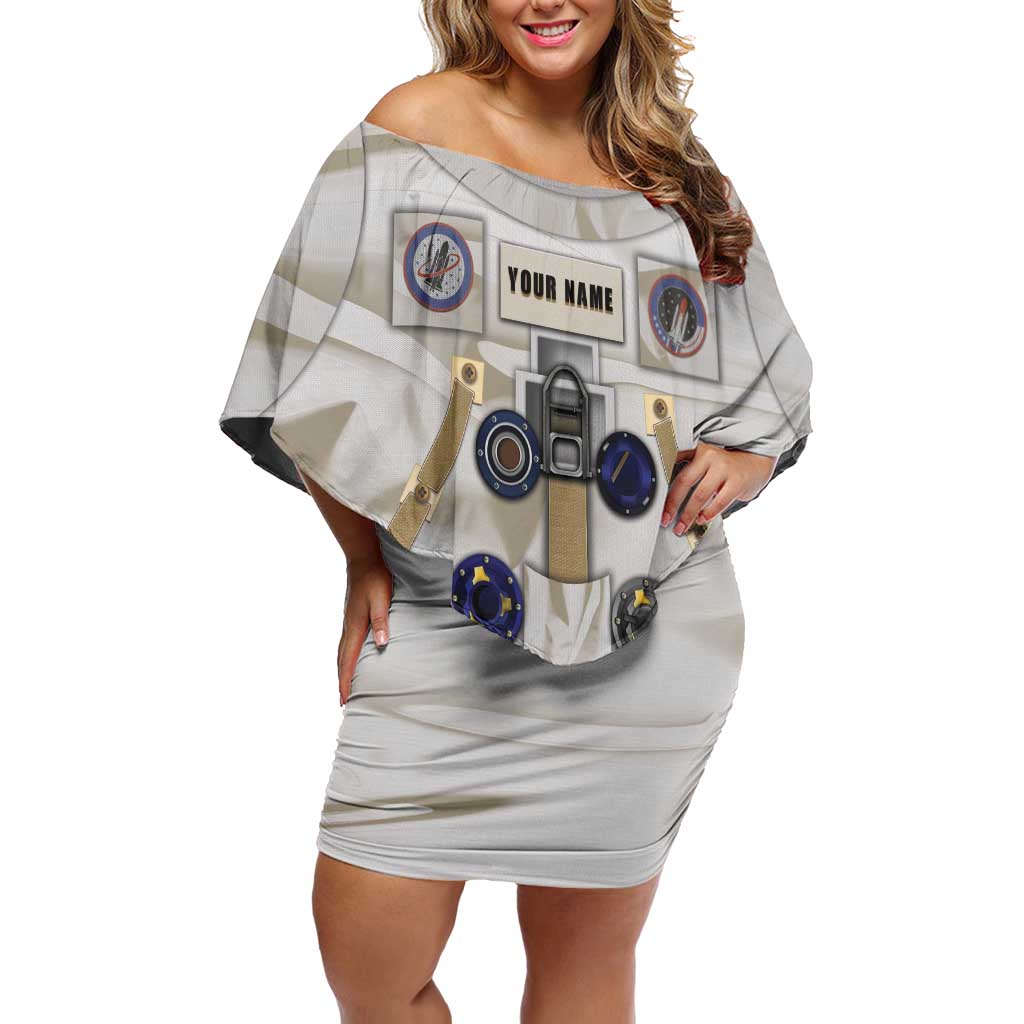 Personalized Astronaut Off Shoulder Short Dress Space Explorer - Wonder Print Shop