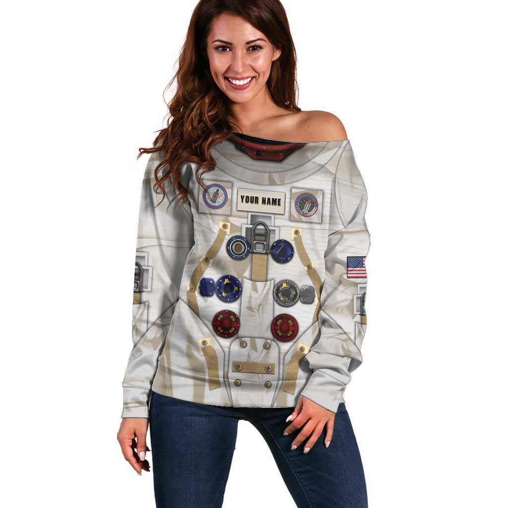 Personalized Astronaut Off Shoulder Sweater Space Explorer - Wonder Print Shop