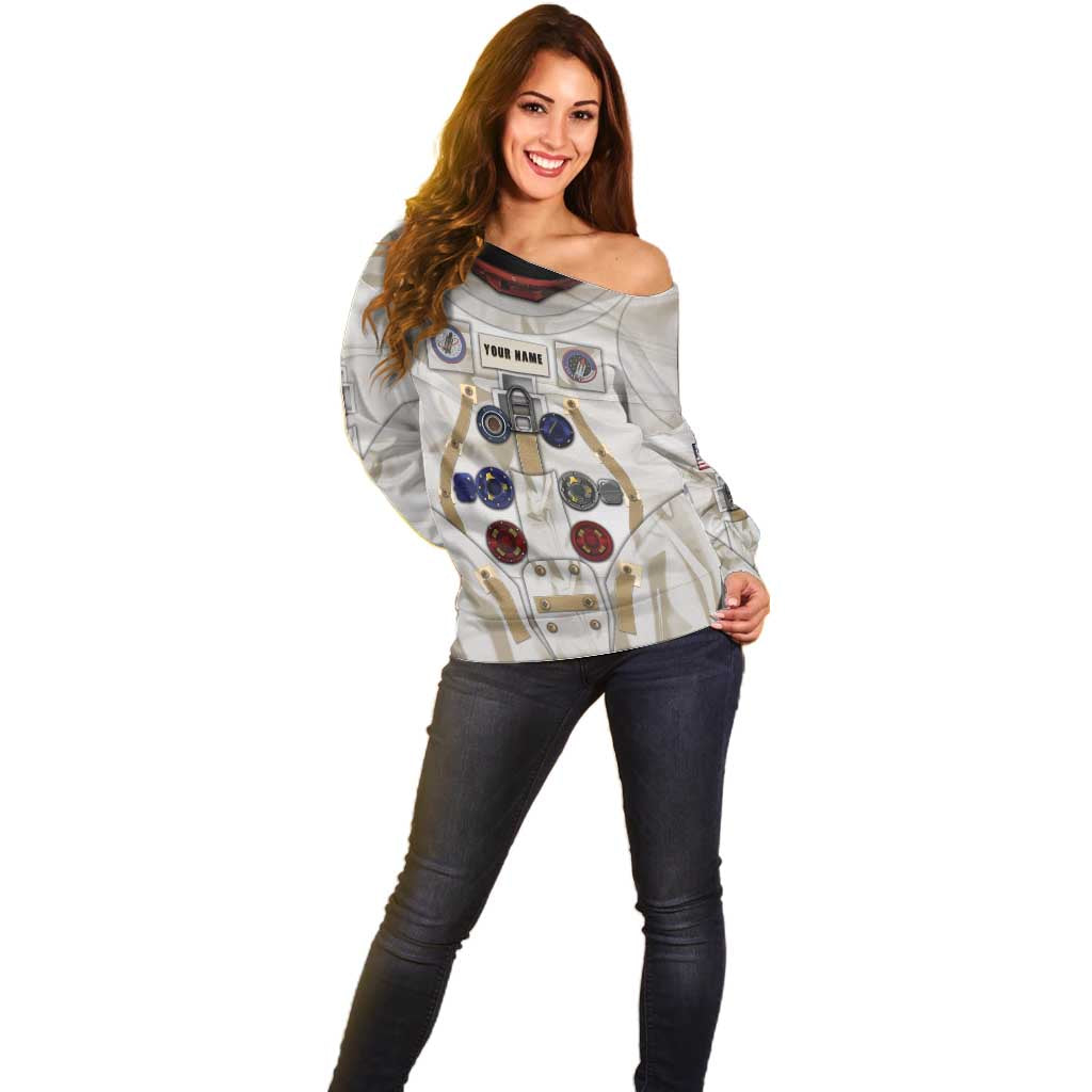 Personalized Astronaut Off Shoulder Sweater Space Explorer - Wonder Print Shop
