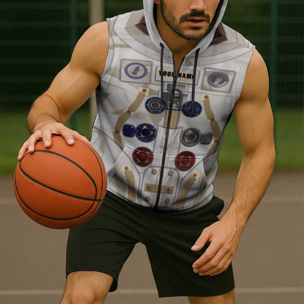 Personalized Astronaut Sleeveless Zip Hoodie Space Explorer - Wonder Print Shop