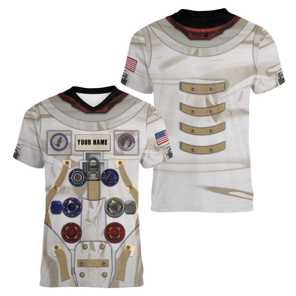 Personalized Astronaut Women V-Neck T-Shirt Space Explorer - Wonder Print Shop
