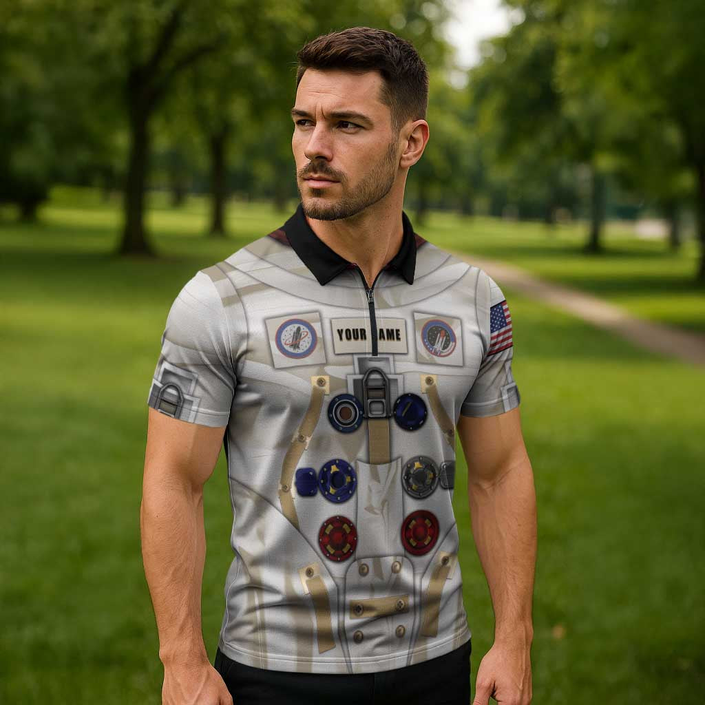 Personalized Astronaut Zipper Polo Shirt Space Explorer - Wonder Print Shop
