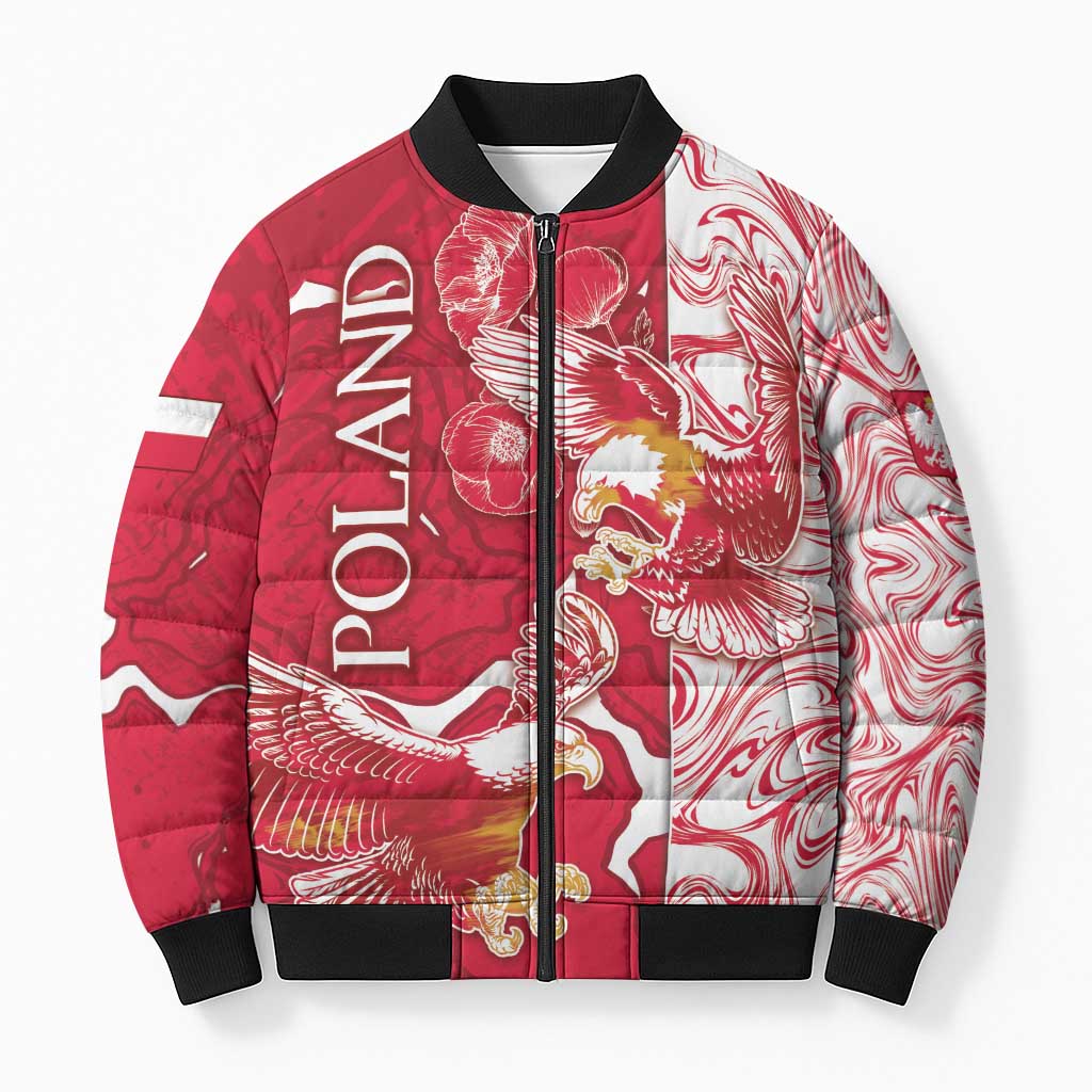 Personalized Poland Bomber Puffer Jacket Two White Eagles Fighting - Wonder Print Shop