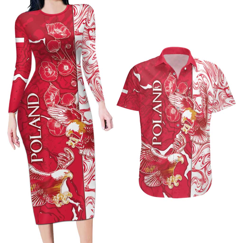 Personalized Poland Couples Matching Long Sleeve Bodycon Dress and Hawaiian Shirt Two White Eagles Fighting - Wonder Print Shop