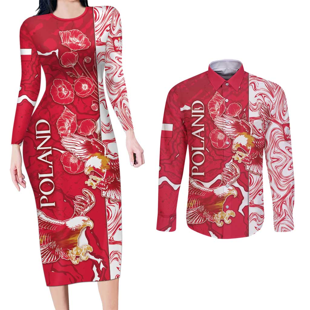 Personalized Poland Couples Matching Long Sleeve Bodycon Dress and Long Sleeve Button Shirt Two White Eagles Fighting - Wonder Print Shop