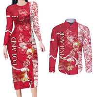 Personalized Poland Couples Matching Long Sleeve Bodycon Dress and Long Sleeve Button Shirt Two White Eagles Fighting - Wonder Print Shop