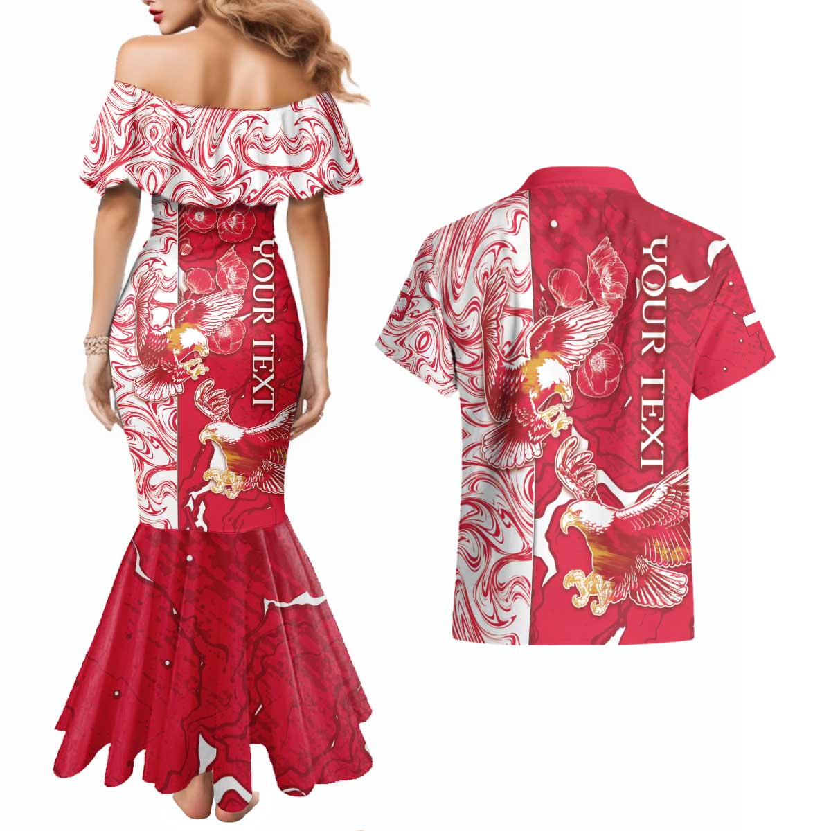 Personalized Poland Couples Matching Mermaid Dress and Hawaiian Shirt Two White Eagles Fighting - Wonder Print Shop