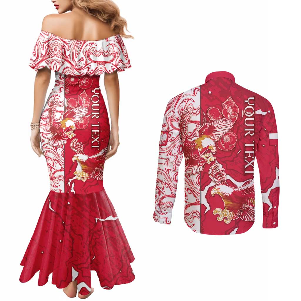 Personalized Poland Couples Matching Mermaid Dress and Long Sleeve Button Shirt Two White Eagles Fighting - Wonder Print Shop