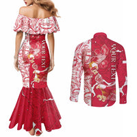 Personalized Poland Couples Matching Mermaid Dress and Long Sleeve Button Shirt Two White Eagles Fighting - Wonder Print Shop