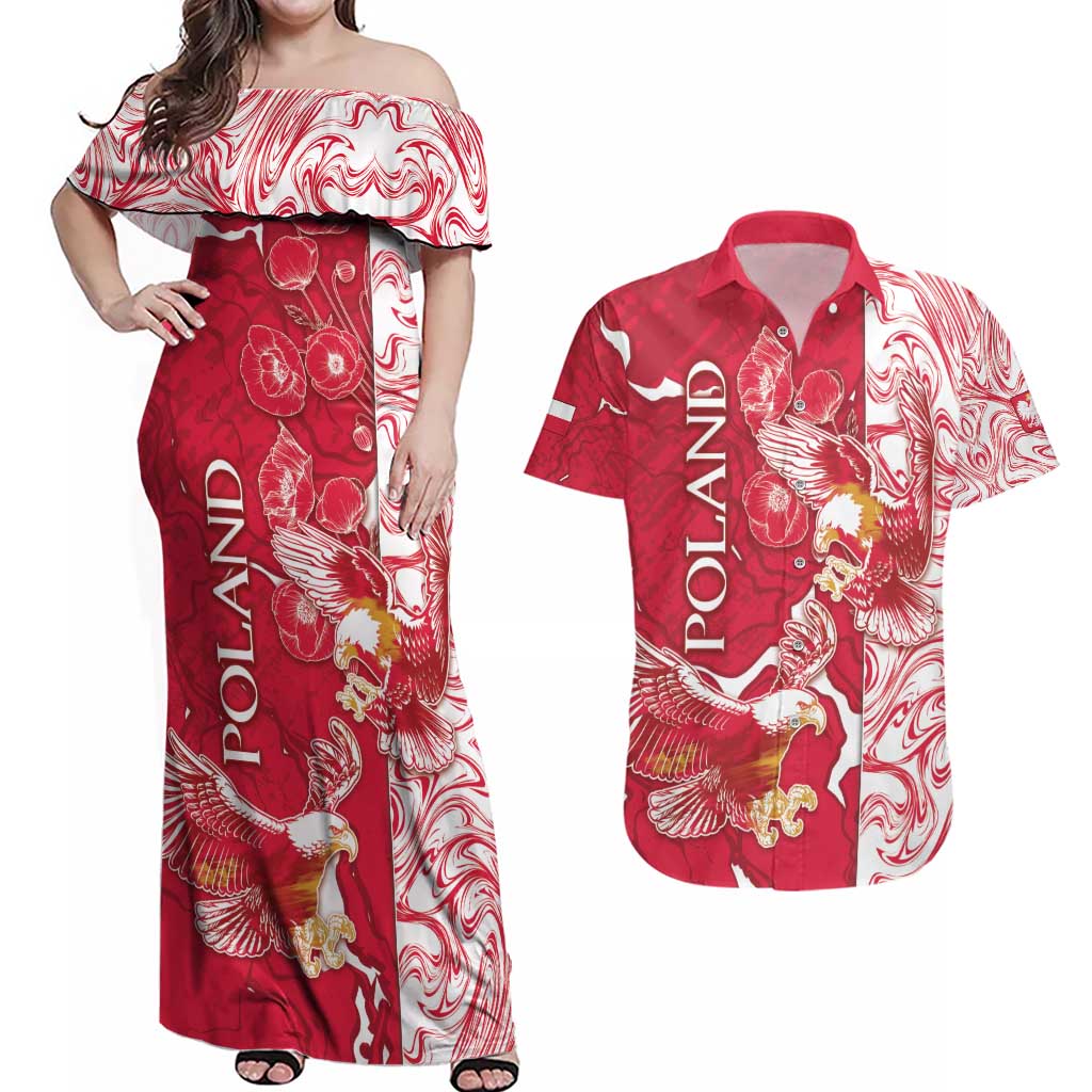 Personalized Poland Couples Matching Off Shoulder Maxi Dress and Hawaiian Shirt Two White Eagles Fighting - Wonder Print Shop
