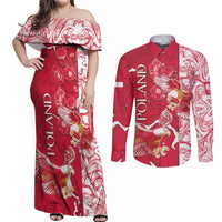 Personalized Poland Couples Matching Off Shoulder Maxi Dress and Long Sleeve Button Shirt Two White Eagles Fighting - Wonder Print Shop
