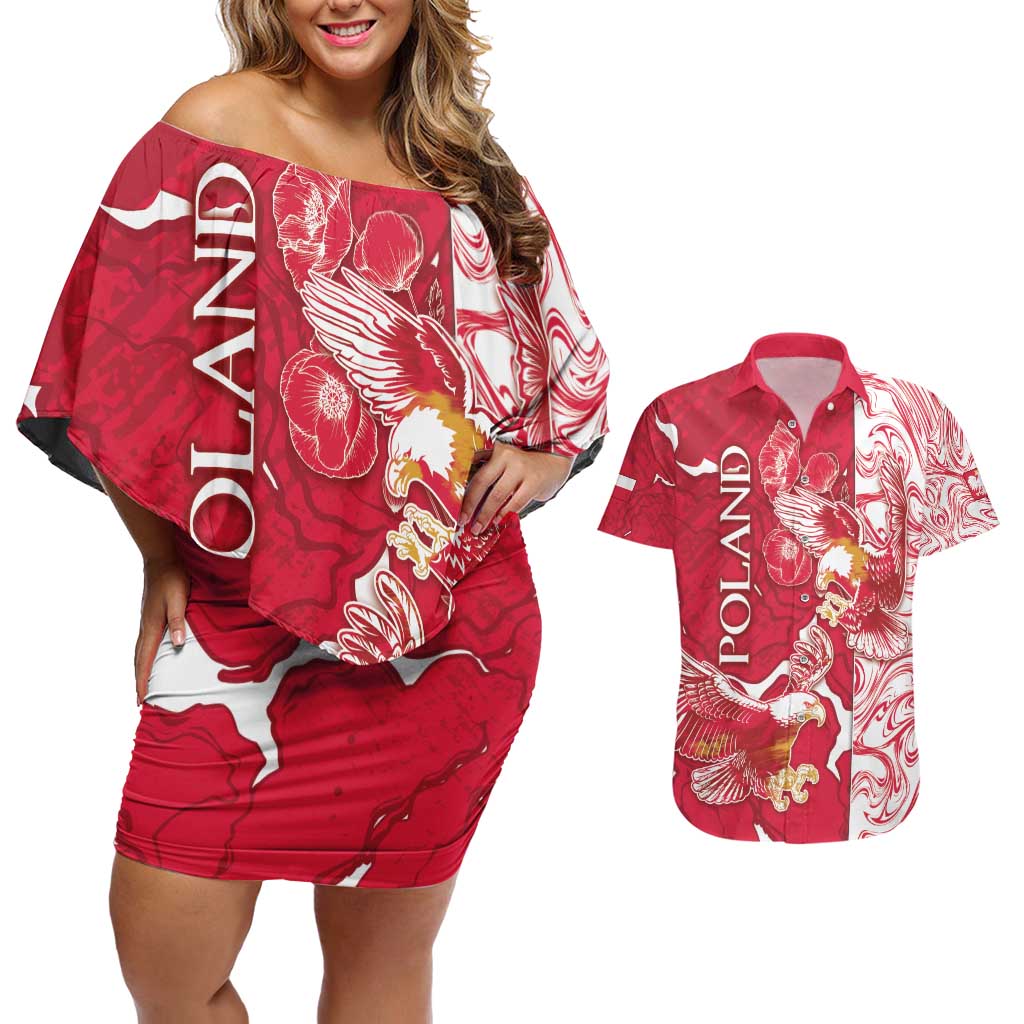 Personalized Poland Couples Matching Off Shoulder Short Dress and Hawaiian Shirt Two White Eagles Fighting - Wonder Print Shop