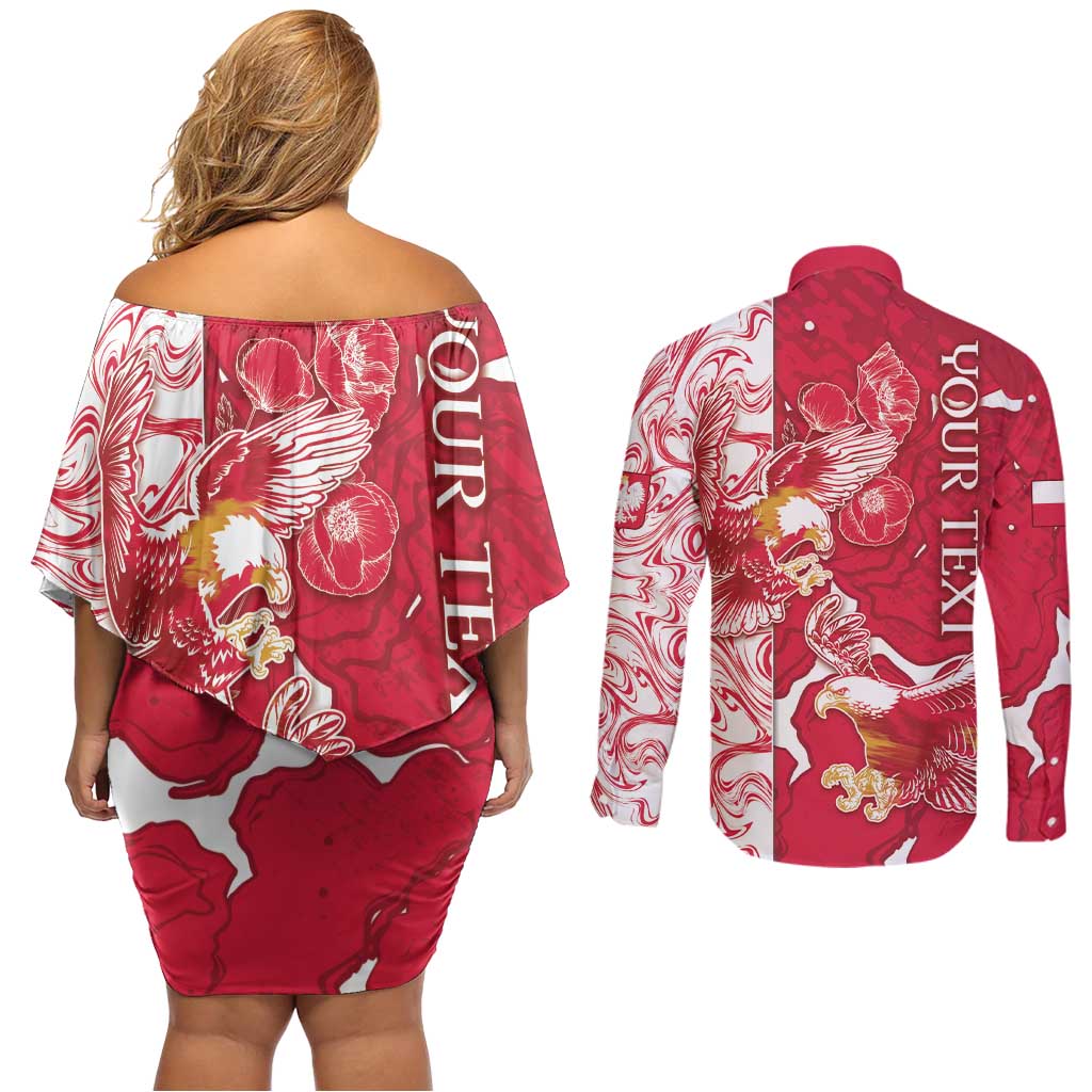 Personalized Poland Couples Matching Off Shoulder Short Dress and Long Sleeve Button Shirt Two White Eagles Fighting - Wonder Print Shop