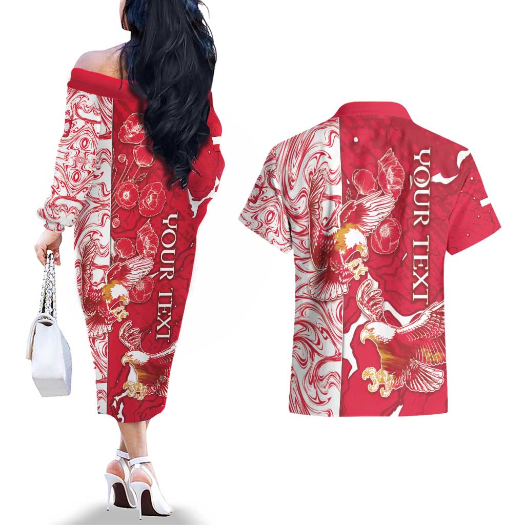 Personalized Poland Couples Matching Off The Shoulder Long Sleeve Dress and Hawaiian Shirt Two White Eagles Fighting - Wonder Print Shop