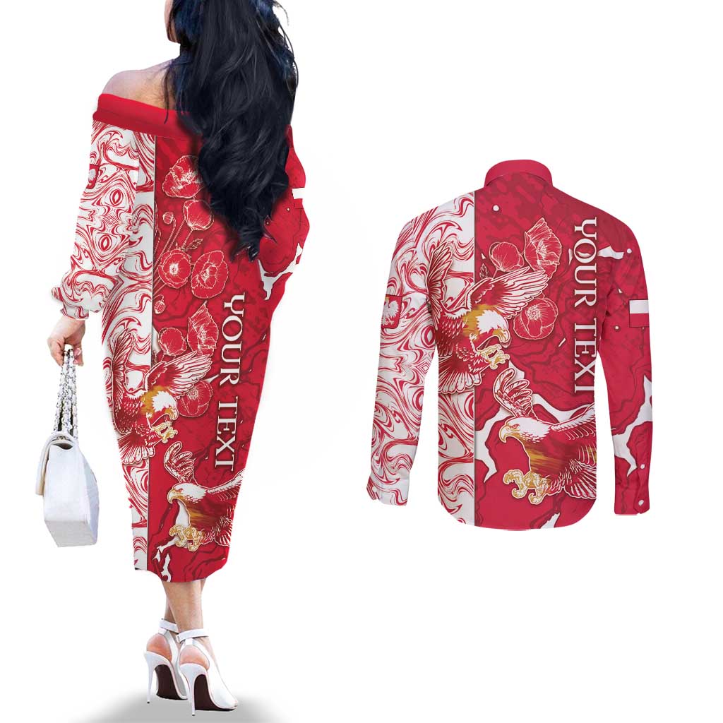 Personalized Poland Couples Matching Off The Shoulder Long Sleeve Dress and Long Sleeve Button Shirt Two White Eagles Fighting - Wonder Print Shop