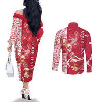 Personalized Poland Couples Matching Off The Shoulder Long Sleeve Dress and Long Sleeve Button Shirt Two White Eagles Fighting - Wonder Print Shop