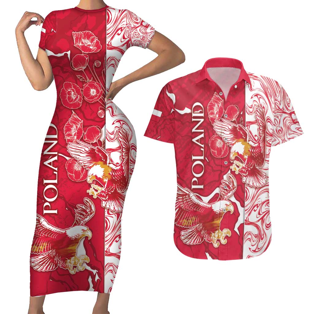 Personalized Poland Couples Matching Short Sleeve Bodycon Dress and Hawaiian Shirt Two White Eagles Fighting - Wonder Print Shop