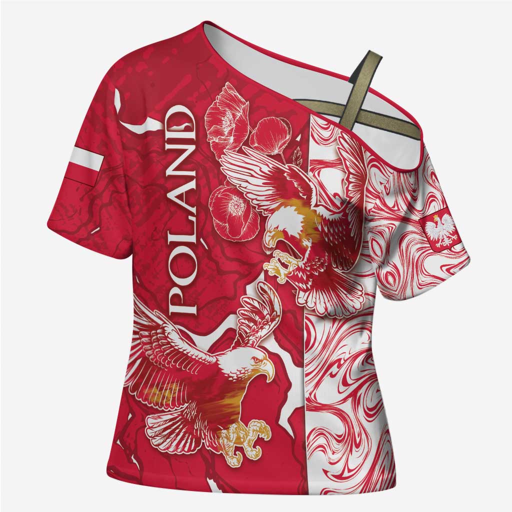 Personalized Poland Cross Shoulder Shirt Two White Eagles Fighting - Wonder Print Shop