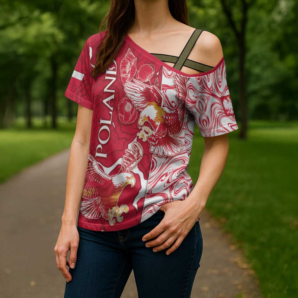 Personalized Poland Cross Shoulder Shirt Two White Eagles Fighting - Wonder Print Shop