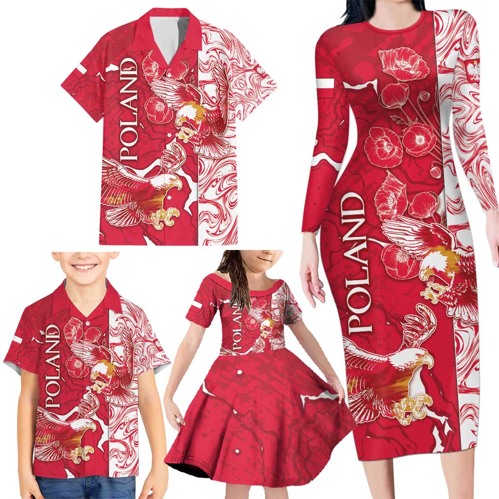 Personalized Poland Family Matching Long Sleeve Bodycon Dress and Hawaiian Shirt Two White Eagles Fighting - Wonder Print Shop