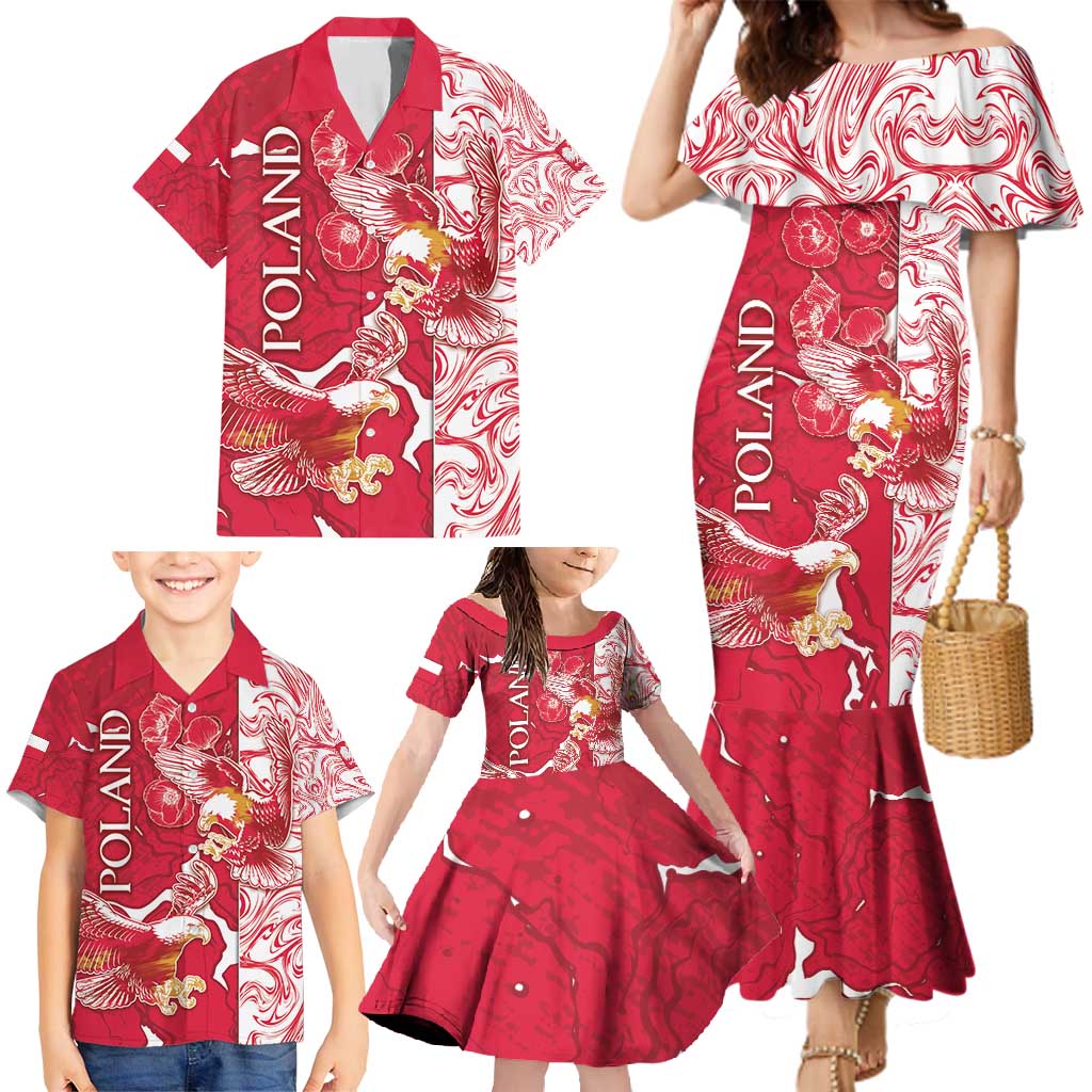 Personalized Poland Family Matching Mermaid Dress and Hawaiian Shirt Two White Eagles Fighting - Wonder Print Shop
