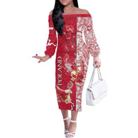 Personalized Poland Family Matching Off The Shoulder Long Sleeve Dress and Hawaiian Shirt Two White Eagles Fighting - Wonder Print Shop