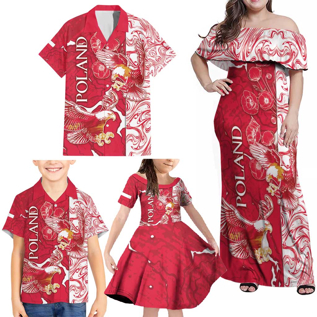 Personalized Poland Family Matching Off Shoulder Maxi Dress and Hawaiian Shirt Two White Eagles Fighting - Wonder Print Shop