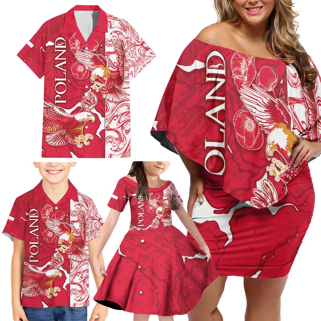 Personalized Poland Family Matching Off Shoulder Short Dress and Hawaiian Shirt Two White Eagles Fighting - Wonder Print Shop