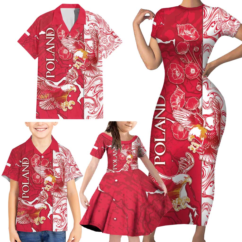 Personalized Poland Family Matching Short Sleeve Bodycon Dress and Hawaiian Shirt Two White Eagles Fighting - Wonder Print Shop