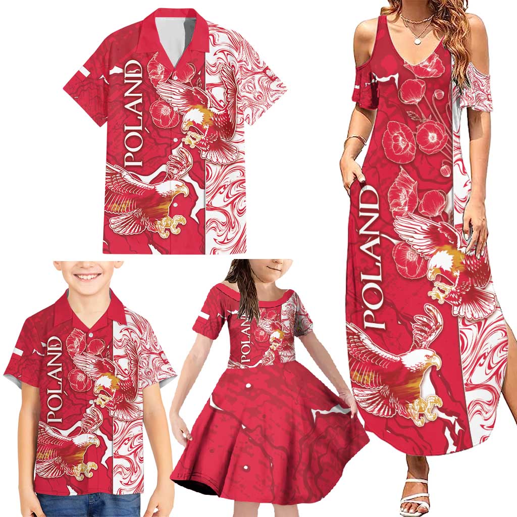 Personalized Poland Family Matching Summer Maxi Dress and Hawaiian Shirt Two White Eagles Fighting - Wonder Print Shop
