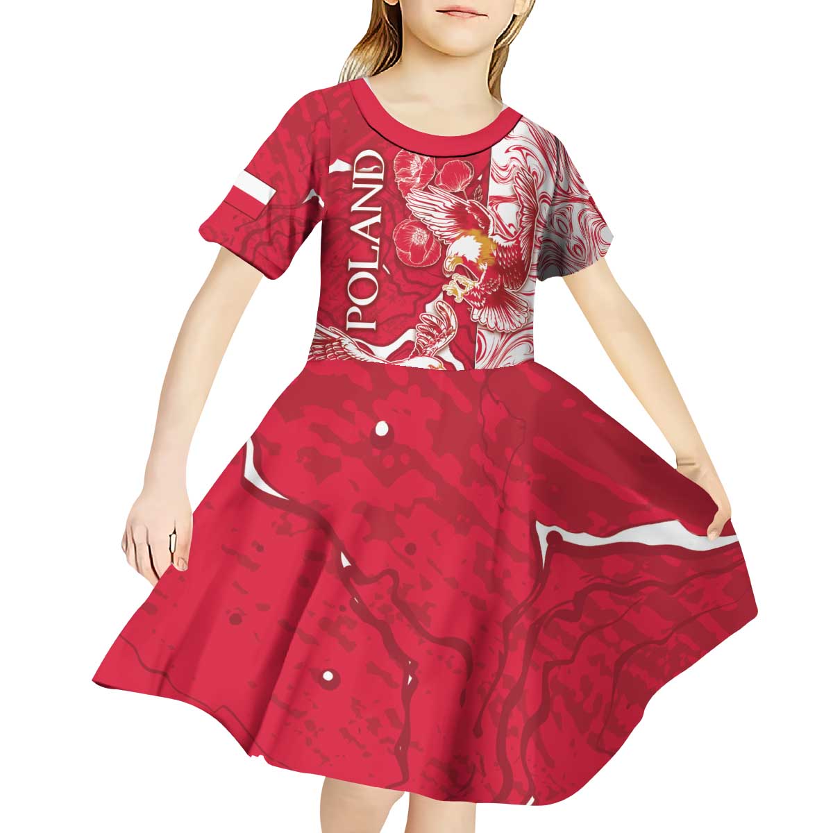 Personalized Poland Kid Short Sleeve Dress Two White Eagles Fighting - Wonder Print Shop