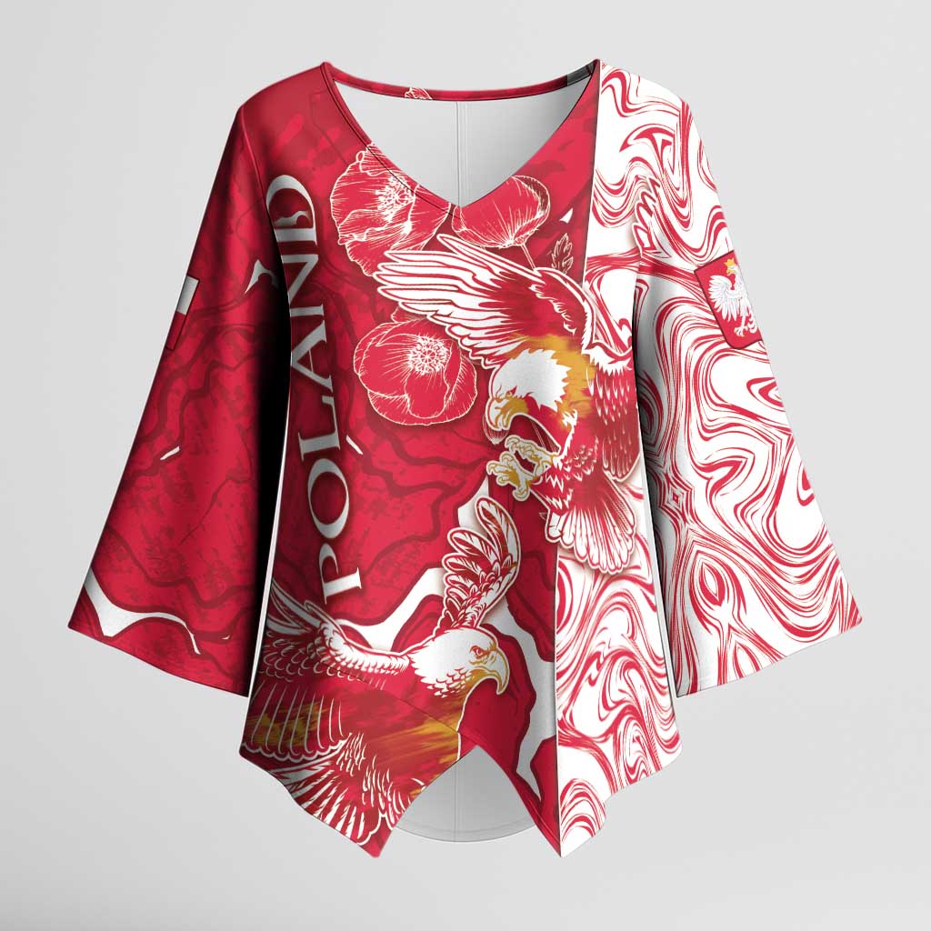 Personalized Poland Kimono Sleeve Blouse Two White Eagles Fighting - Wonder Print Shop