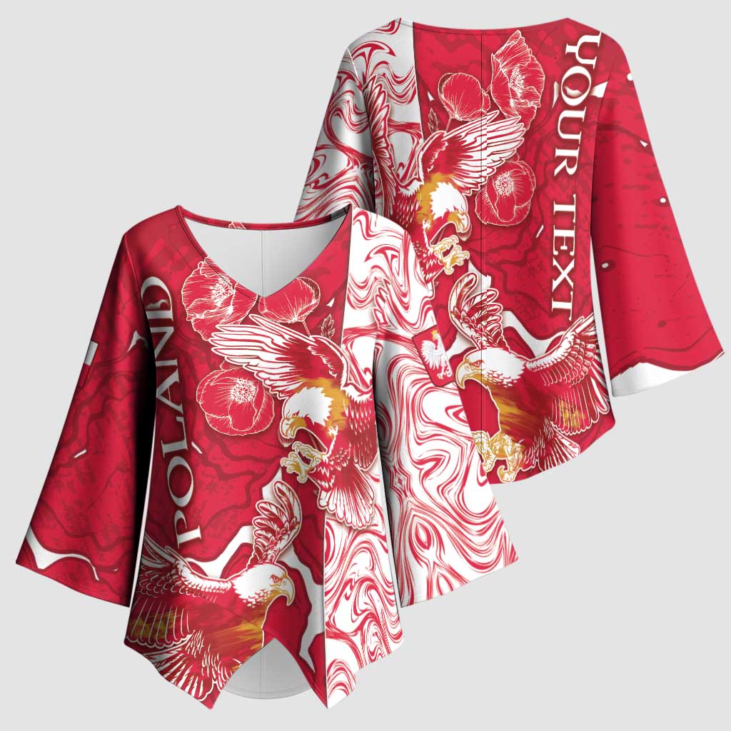 Personalized Poland Kimono Sleeve Blouse Two White Eagles Fighting - Wonder Print Shop