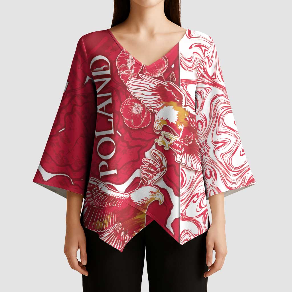 Personalized Poland Kimono Sleeve Blouse Two White Eagles Fighting - Wonder Print Shop