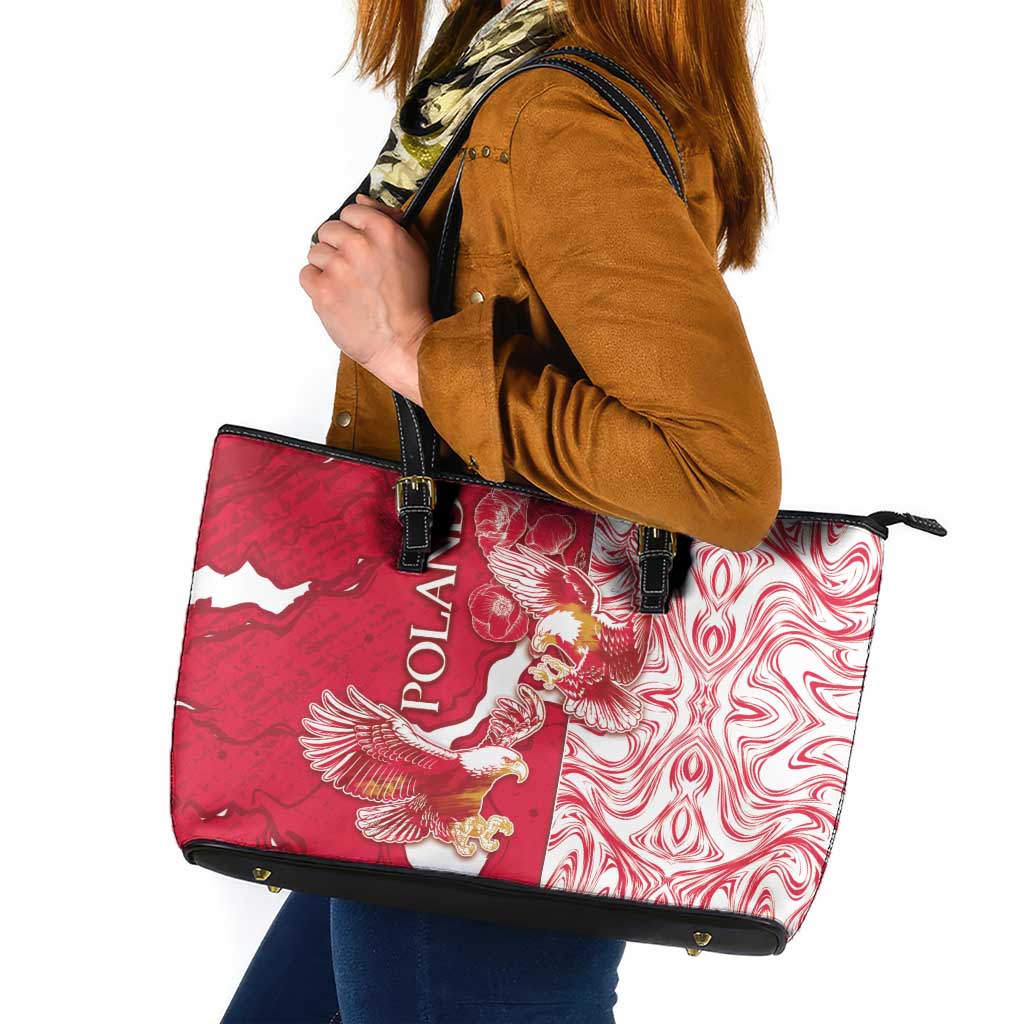 Poland Leather Tote Bag Two White Eagles Fighting - Wonder Print Shop