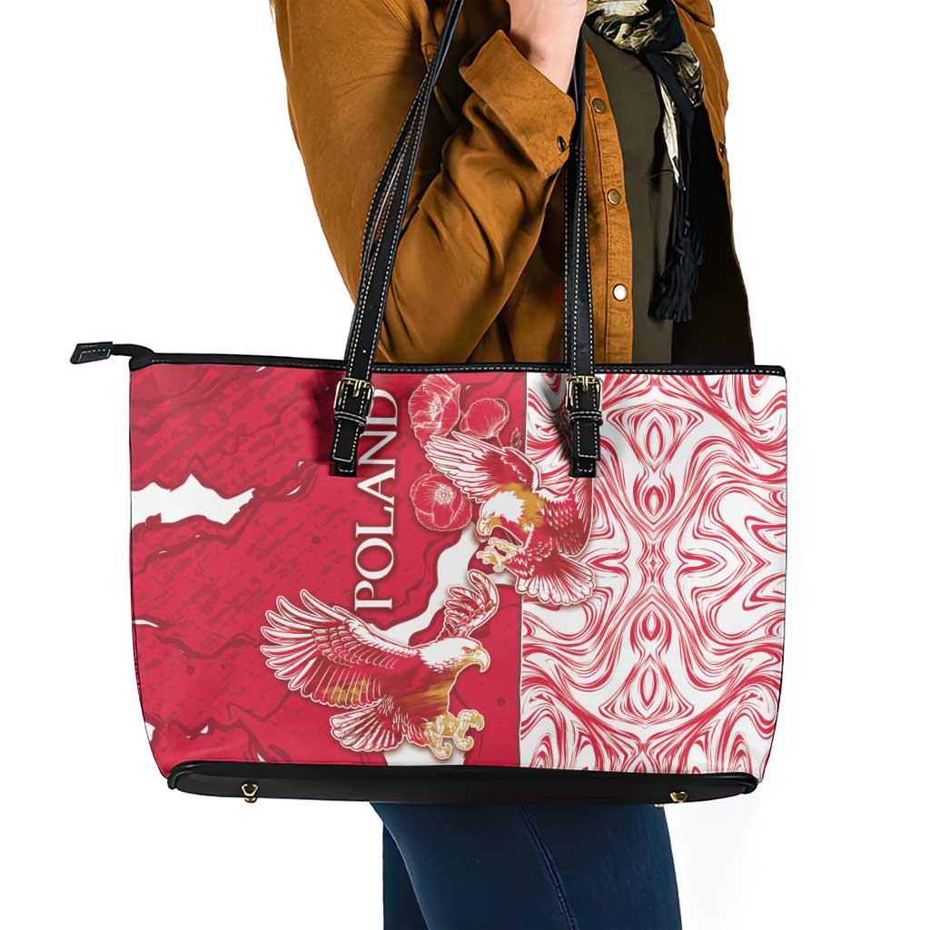 Poland Leather Tote Bag Two White Eagles Fighting - Wonder Print Shop