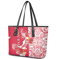 Poland Leather Tote Bag Two White Eagles Fighting - Wonder Print Shop