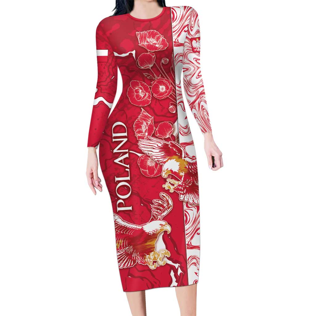 Personalized Poland Long Sleeve Bodycon Dress Two White Eagles Fighting - Wonder Print Shop