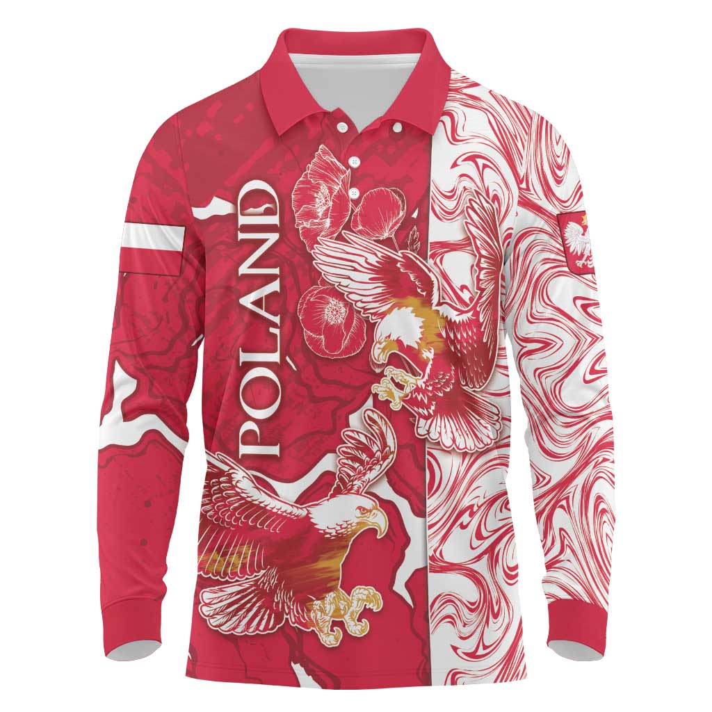 Personalized Poland Long Sleeve Polo Shirt Two White Eagles Fighting - Wonder Print Shop
