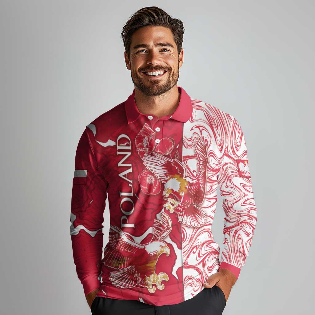 Personalized Poland Long Sleeve Polo Shirt Two White Eagles Fighting - Wonder Print Shop