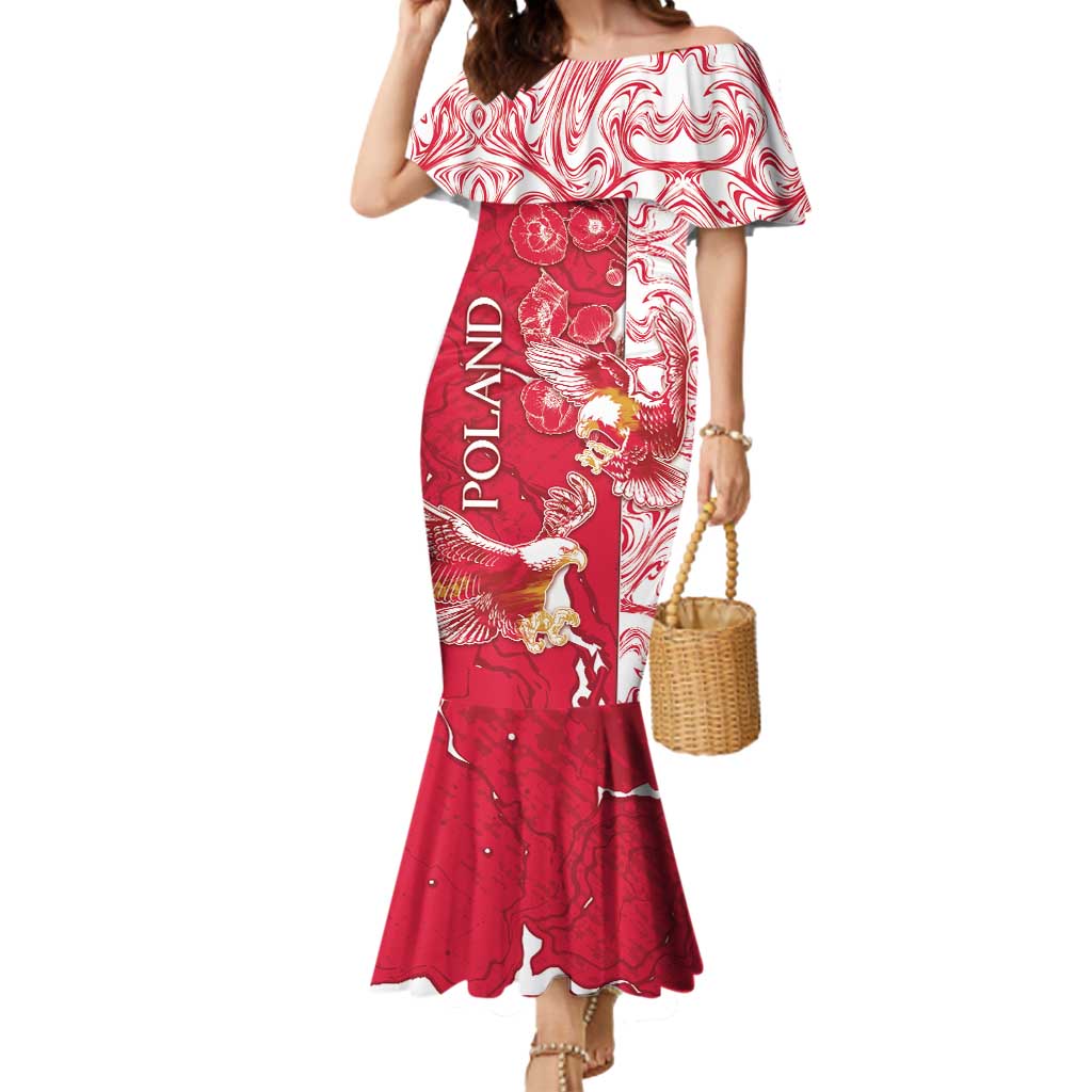 Personalized Poland Mermaid Dress Two White Eagles Fighting - Wonder Print Shop