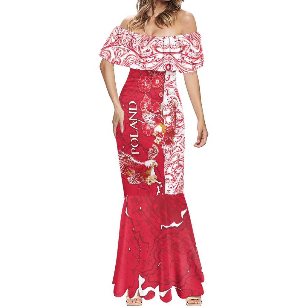 Personalized Poland Mermaid Dress Two White Eagles Fighting - Wonder Print Shop