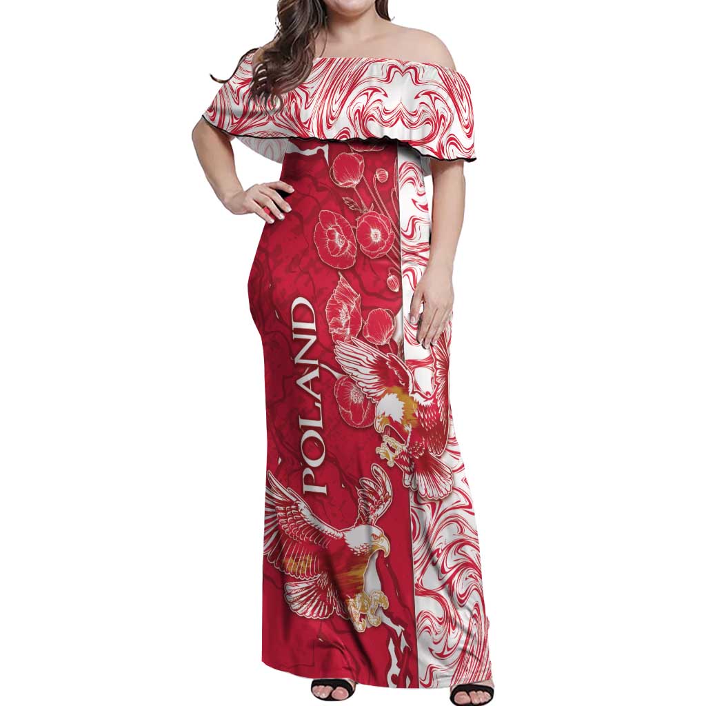 Personalized Poland Off Shoulder Maxi Dress Two White Eagles Fighting - Wonder Print Shop