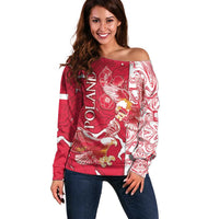 Personalized Poland Off Shoulder Sweater Two White Eagles Fighting - Wonder Print Shop