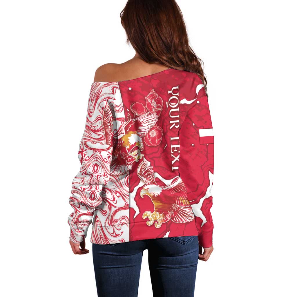 Personalized Poland Off Shoulder Sweater Two White Eagles Fighting - Wonder Print Shop