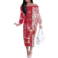 Personalized Poland Off The Shoulder Long Sleeve Dress Two White Eagles Fighting - Wonder Print Shop